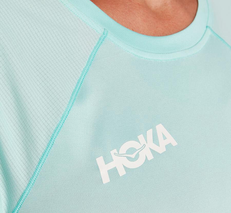 Hoka One One Performance Kort Sleeve Top Dam - Blå - BADOC-3685